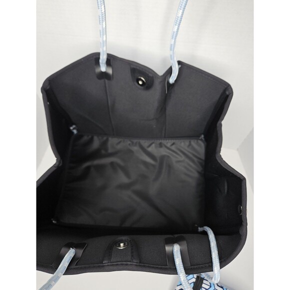 Neoprene Large Tote Bag With Zip Pouch Blue Geometric W KC Chic Designs Dust Bag - Picture 3 of 7